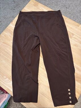 Onque Casuals  Dark Brown capri Pants with Hem Button Detail